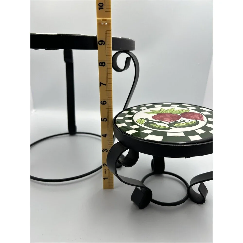 Ceramic Tile Trivet Plant Stands Set of 2 Vegetable Black Metal Farmhouse Decor